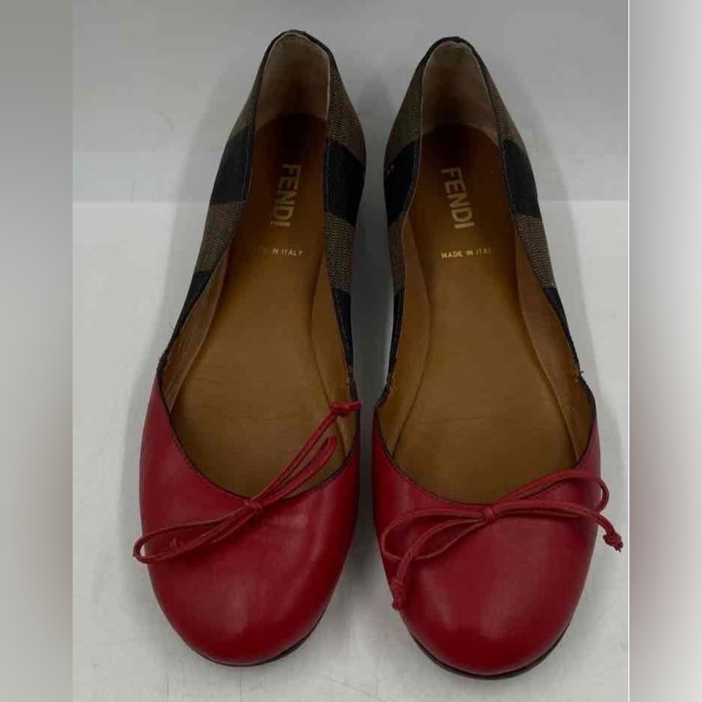 Fendi Red and Brown Women's Penguin Ballerina Flats